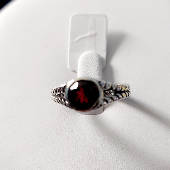 Garnet Oxidized Hoop Earrings & Ring Set, 925S.S - Picture 8 of 13